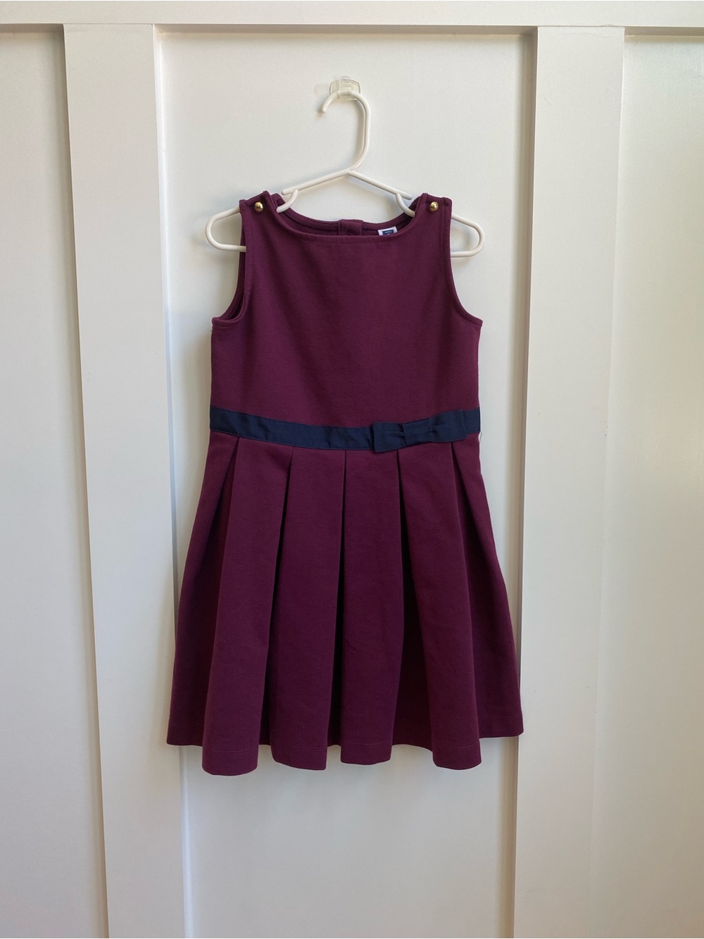 Janie and Jack Burgundy Sleeveless Pleated Dress Navy Waistband Girls Size 6